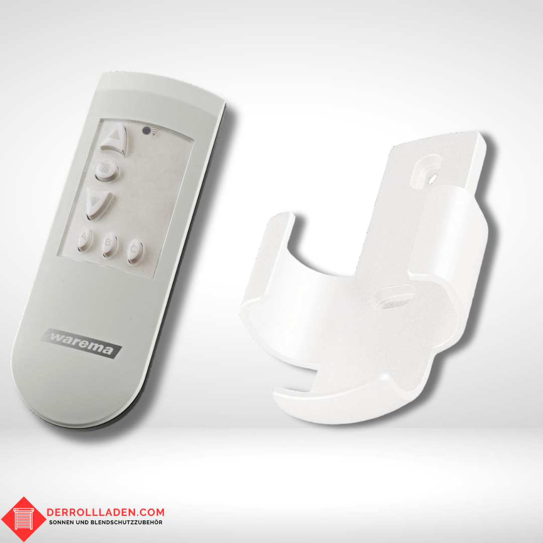 WAREMA EWFS Handsender 1 Kanal in Weiß mit passender weißer Wandhalterung – Funksteuerung für Markisen und Sonnenschutzsysteme