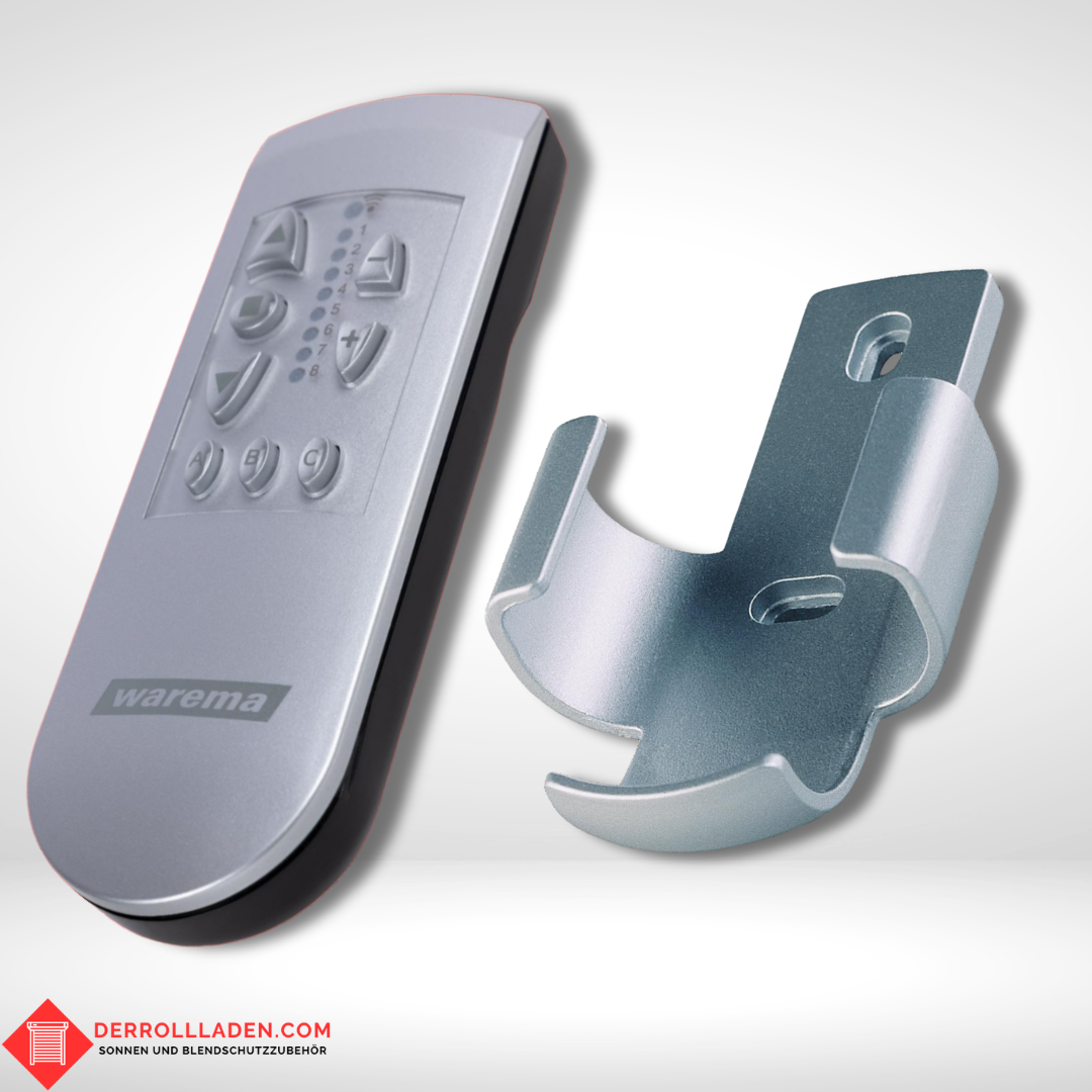 WAREMA EWFS Handsender 8-Kanal – Rückseite mit optionaler Wandhalterung in Silber