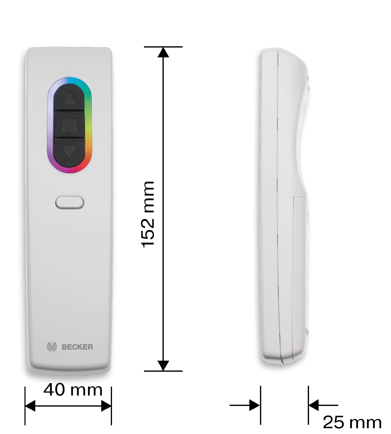 Maßskizze des Becker 8-Kanal  Handsender