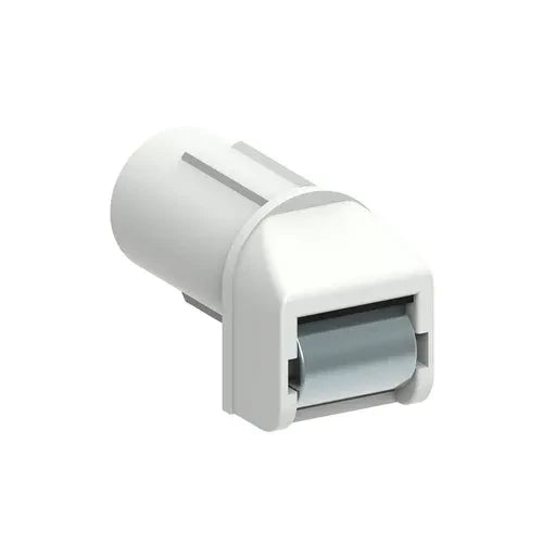 Mini-Steckleitrolle mit Leitrolle und Bürsteneinsatz, bis 15 mm Gurt, weiß