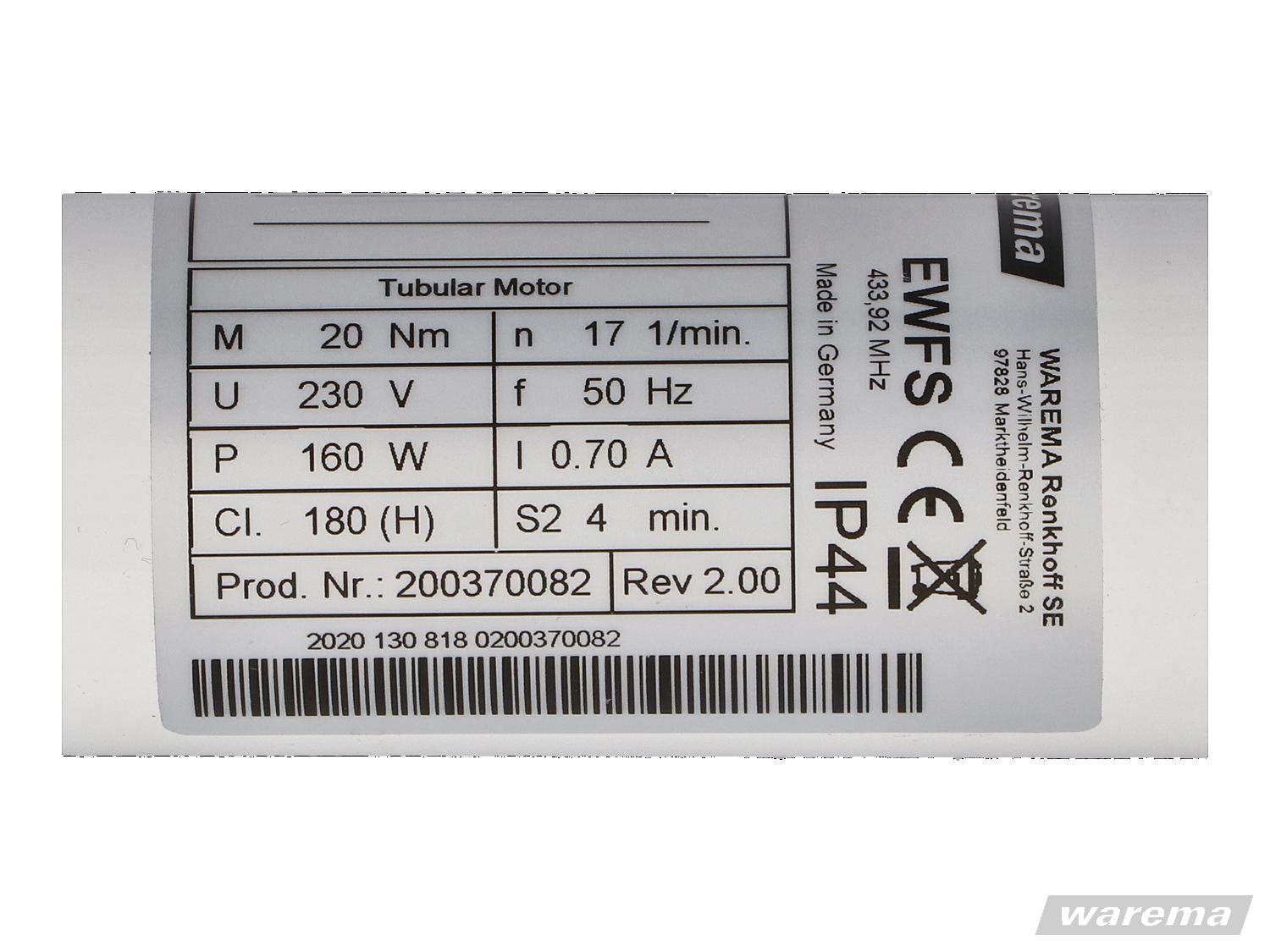 WAREMA Rohrmotor W-ZM20/17 für ZIP Markisen