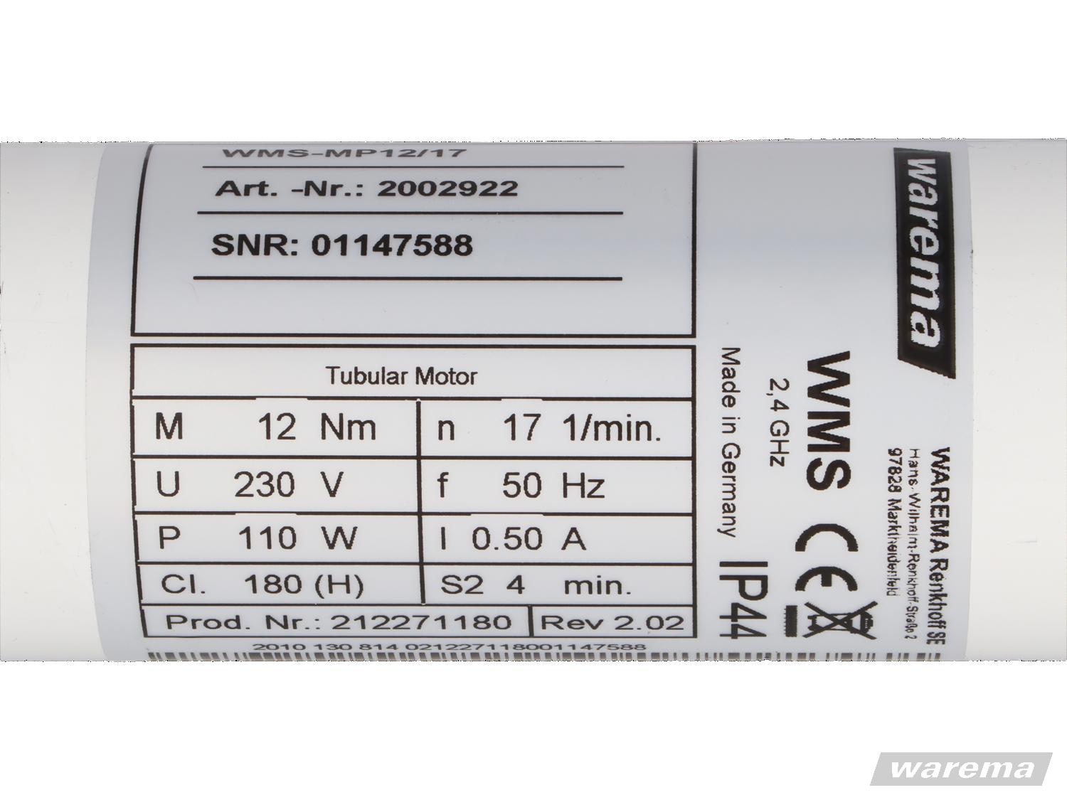 WAREMA Rohrmotor WMS-MP12/17 für Markisen
