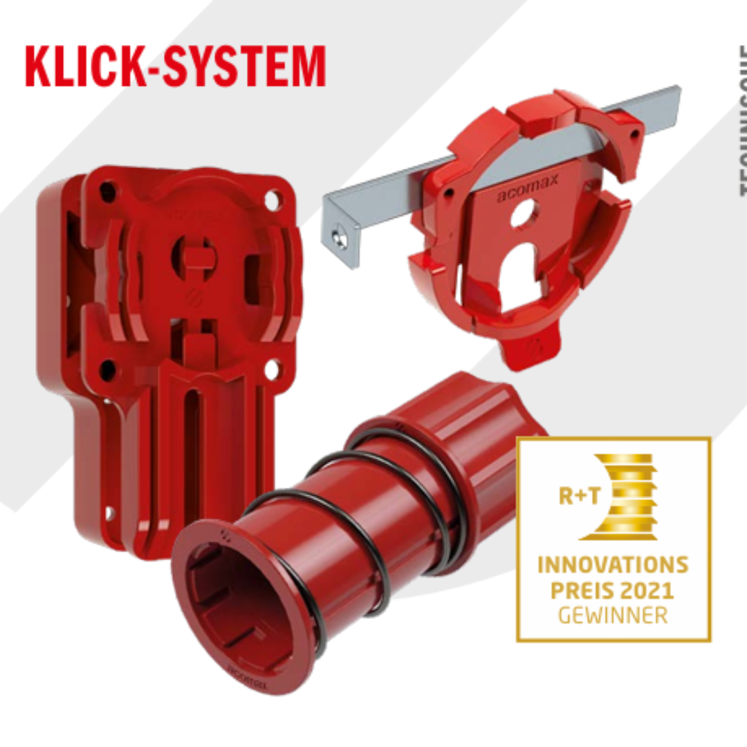 Komponenten des Acomax ZX-K F60 KLICK-Sets: Motorlager, Federhülse, Feder-Achsträger und Kastenlager