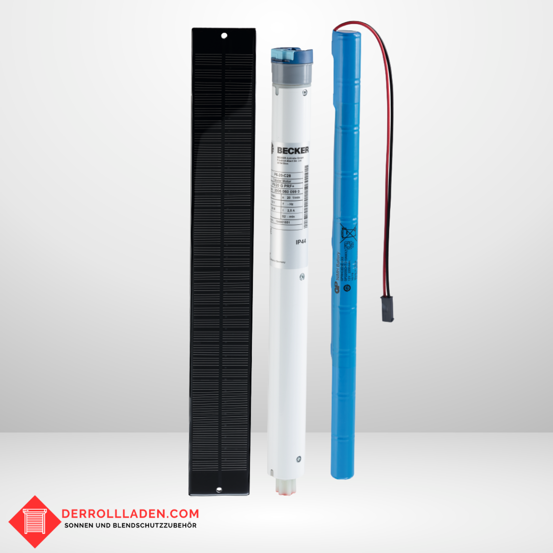 Becker SK460 Solar Rollladenmotor 10 Nm Set mit Solarpanel, Akku und Funkantrieb für Nachrüstung ohne Stromanschluss