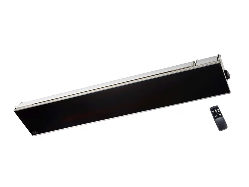 Frico Relax Glass Dimmer 1500 W Infrarot-Heizstrahler mit schwarzer Glasfront und silbernem Gehäuse inklusive Fernbedienung