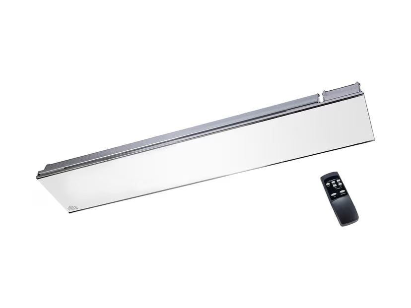 Frico Relax Glass Dimmer 1800 W Infrarot-Heizstrahler mit weißer Glasfront und silbernem Gehäuse inklusive Fernbedienung