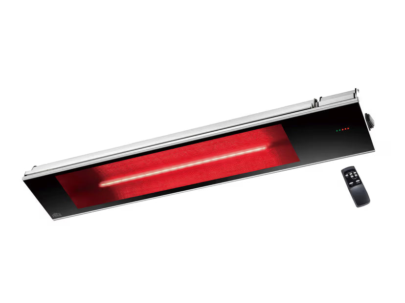 Frico Relax Glass Dimmer 2200 W Infrarot-Heizstrahler mit schwarzer Glasfront und silbernem Gehäuse inklusive Fernbedienung