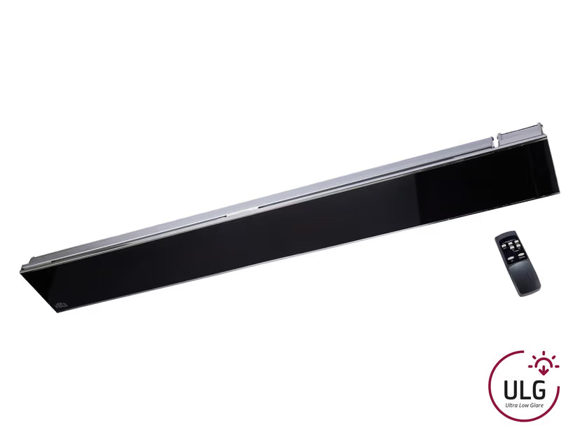 Frico Relax Glass Dimmer 3000 W Infrarot-Heizstrahler mit schwarzer Glasfront und silbernem Gehäuse inklusive Fernbedienung