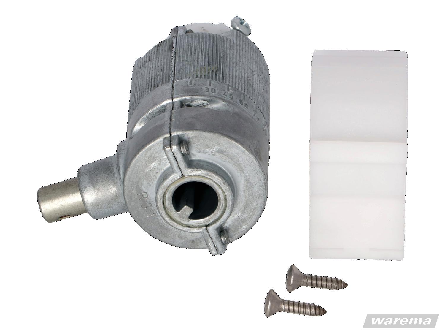 WAREMA Kegelradgetriebe 3:1 mit Getriebehalter 432F128 und Montageschrauben – Beipack-Set für Nutrohr